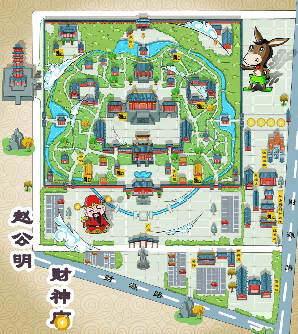 临汾寺庙类手绘地图